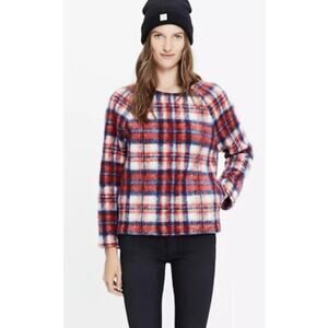 Madewell womens sweater sz small wool blend red blue white plaid pull on